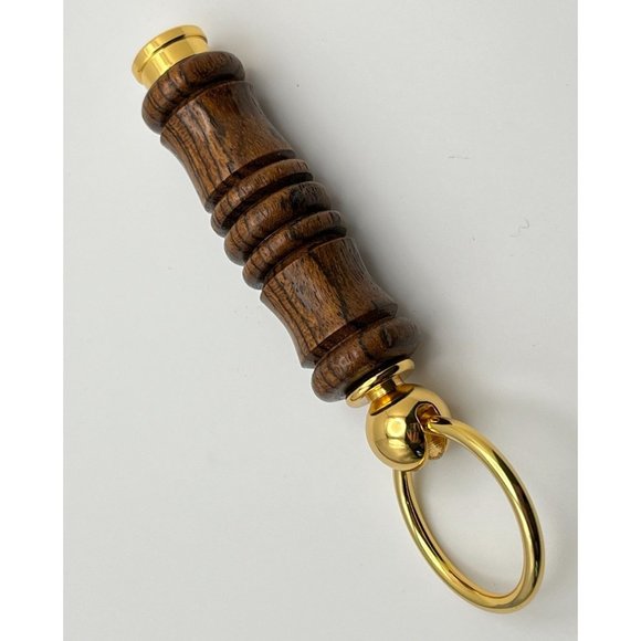 Zebra Wood Key Ring Gold Tone Vintage Keychain - Picture 3 of 6